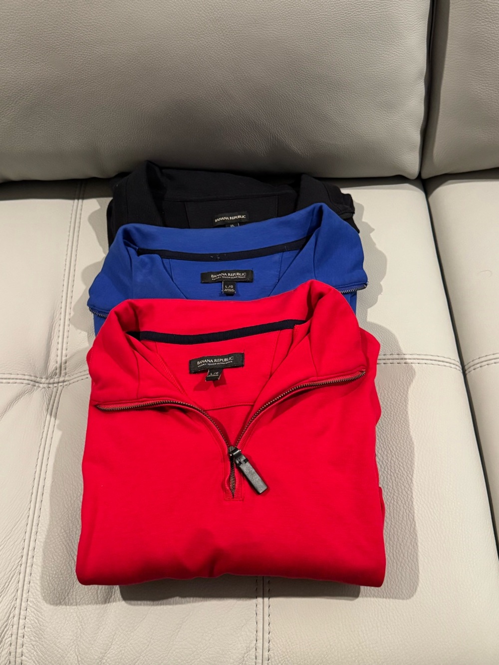 Banana Republic Men’s 3-Pack Quarter-Zip Pullovers - Red, Blue, Black